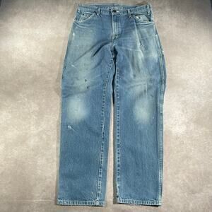 Vintage Dickies Logo Patch Dark Washed Carpenter Workwear Denim Jeans